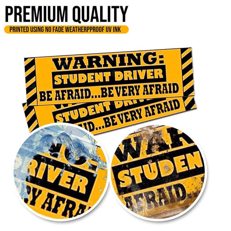ZONETECH Zone Tech Student Driver Magnetic Sticker - Warning Student Driver be Very Afraid 3 Pcs Funny Sticker Premium Quality Car Safety Vehicle New Driver Yellow Reflective Sign - Image 2